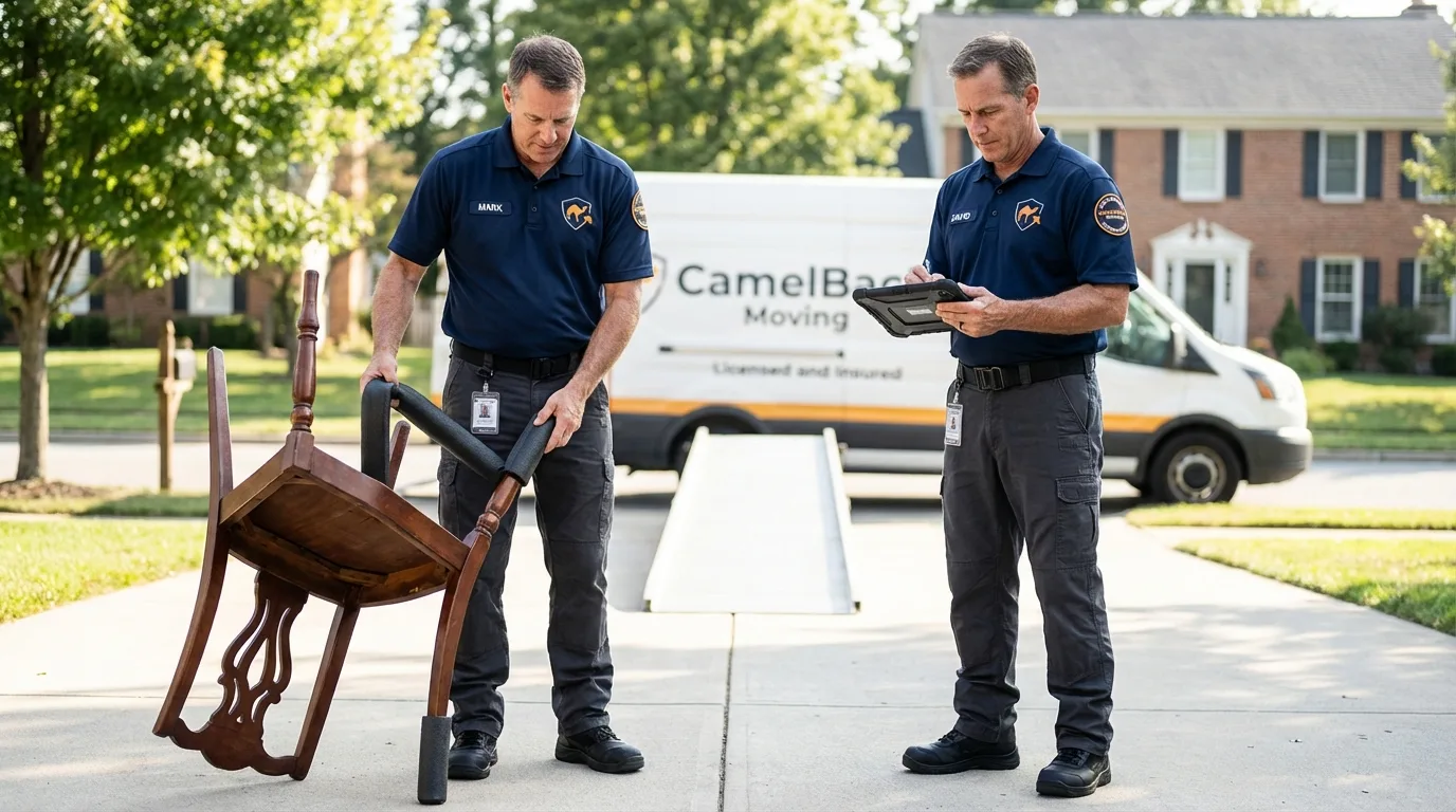 Movers inspecting furniture for damage prevention before loading in Parowan, UT
