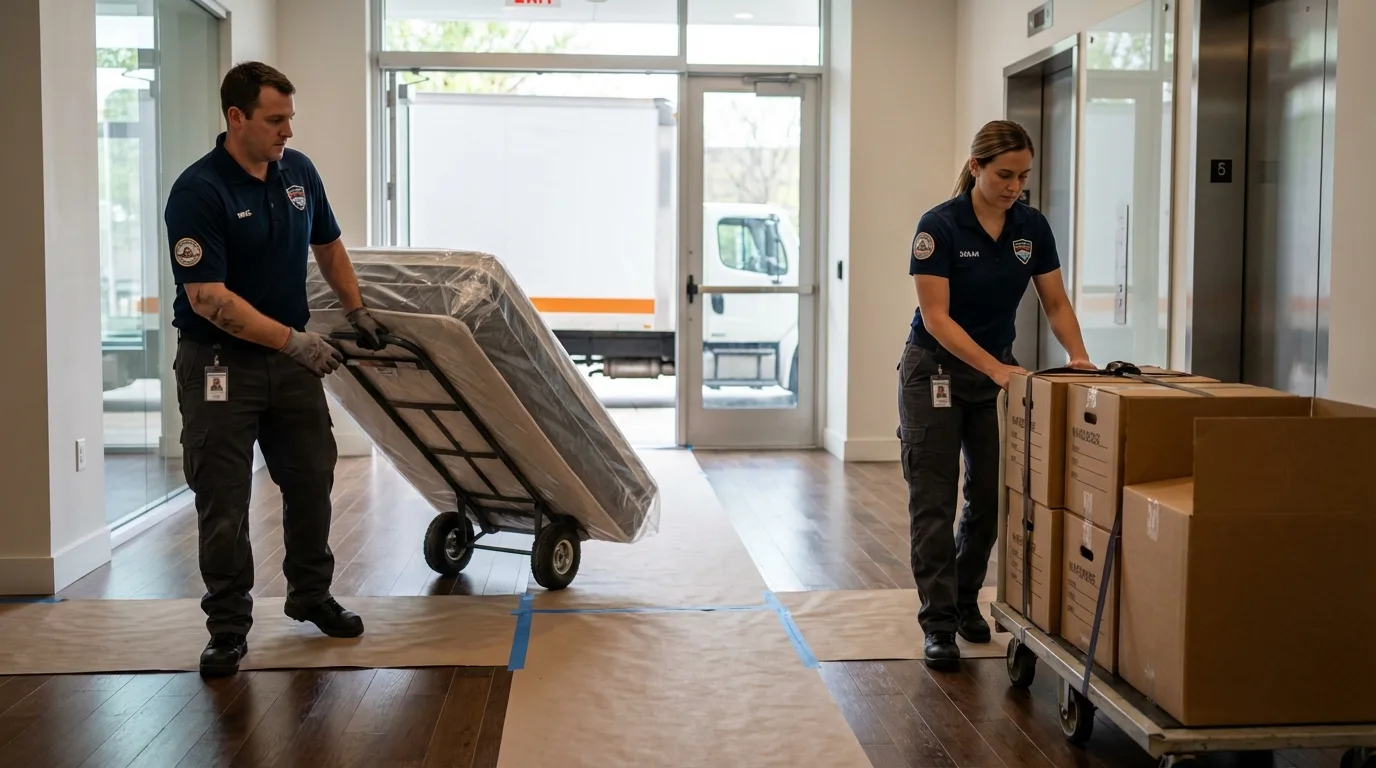 Professional apartment movers loading elevator in Parowan, UT